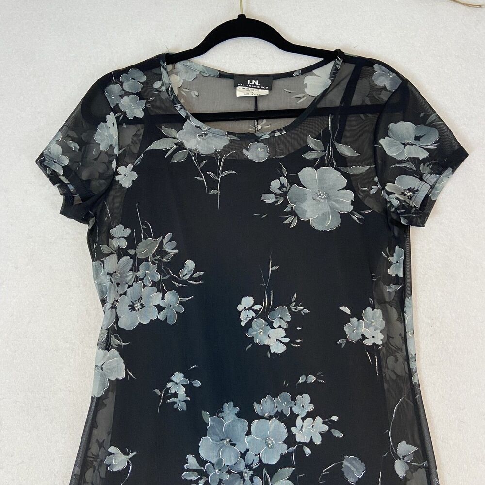 IN San Francisco 90s Maxi Dress Womens L Floral Phoebe Buffay Sheer Layered Look - Picture 4 of 10